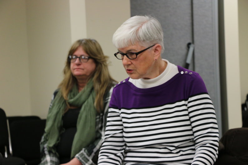 Joy Boots (right) talks about why she filed a recall petition against Mayfield Township Supervisor Dianna Ireland (left).